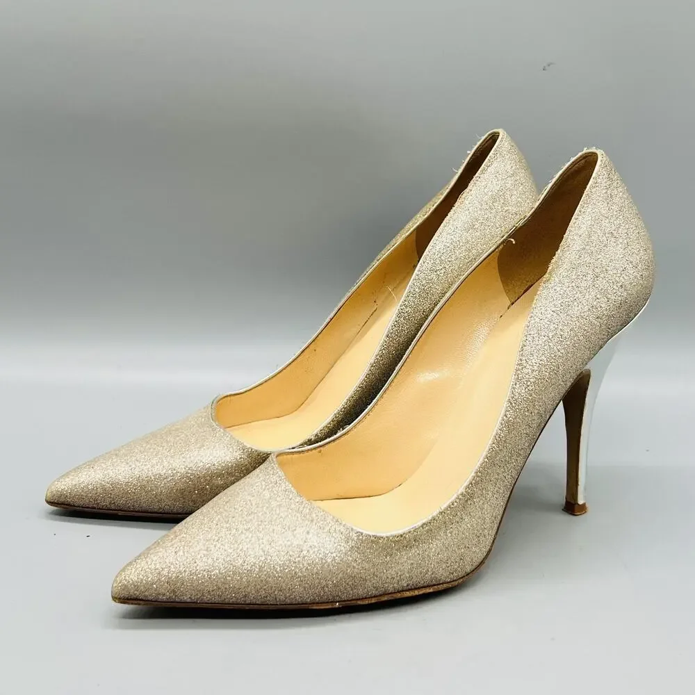 Kate Spade Shoes Women 9 Gold Glitter Pointed Toe Stiletto Heel Pump Dress Party